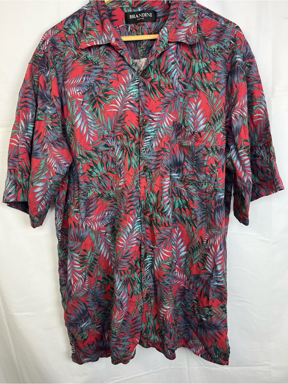 Brandini Men’s Silk Hawaiian Shirt Xl Burgundy Short Sleeve Button Up